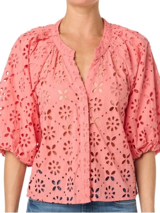 Joe's Jeans Tops - Joe’s Jeans 100% Cotton Eyelet Lace Blousen Sleeve Top, Peach Pink, NWOT, Size L